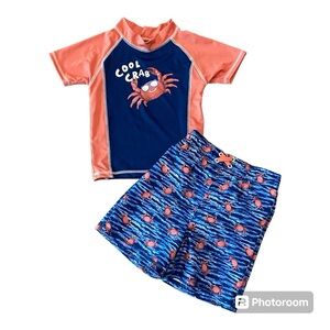 Mick Mack crab rashguard trunks swimsuit set